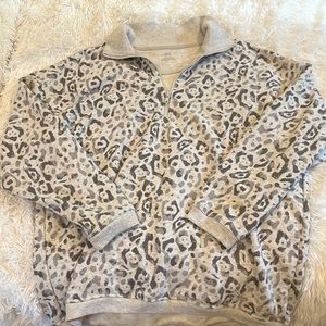 Aerie White Cheetah Pullover Zipper Sweatshirt